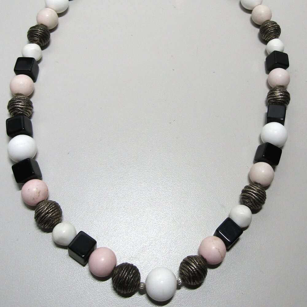 Vintage bold bead necklace mixed shapes and colors - Fun 27"